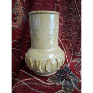 Vintage Cafi Dickmal Japan Tan Ceramic Vase With Textured Floral Design